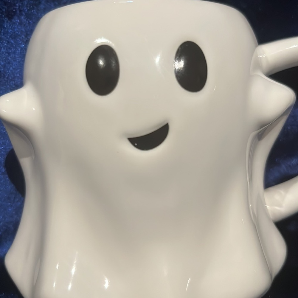 Halloween Stoneware White Ghost Mug with a Crooked Smile by Threshold 8 Oz. - Picture 2 of 8